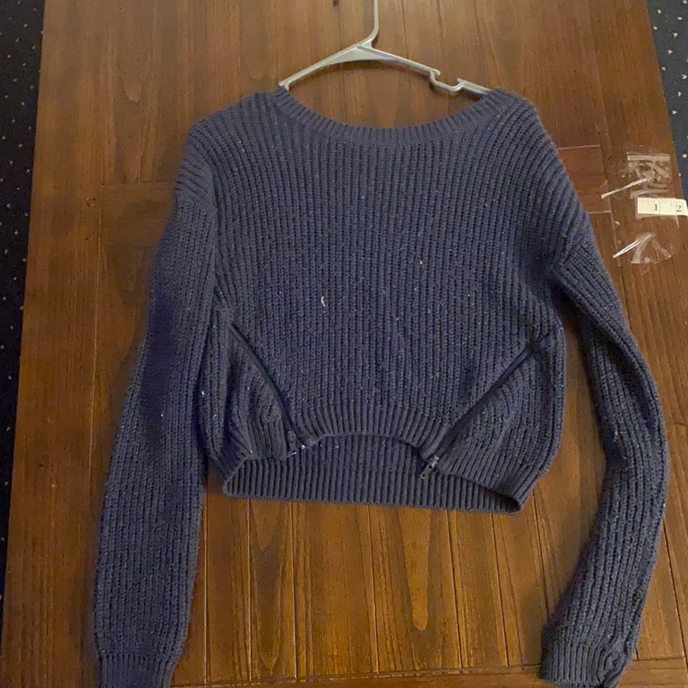 Navy crop sweater with zippers